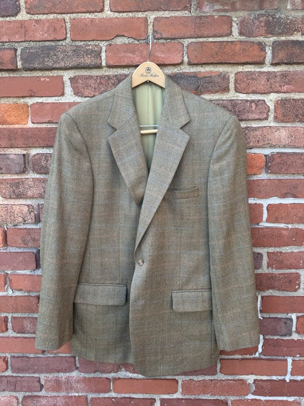 Corbin Men's 40R Brown Green Plaid Wool Sport Coat Blazer